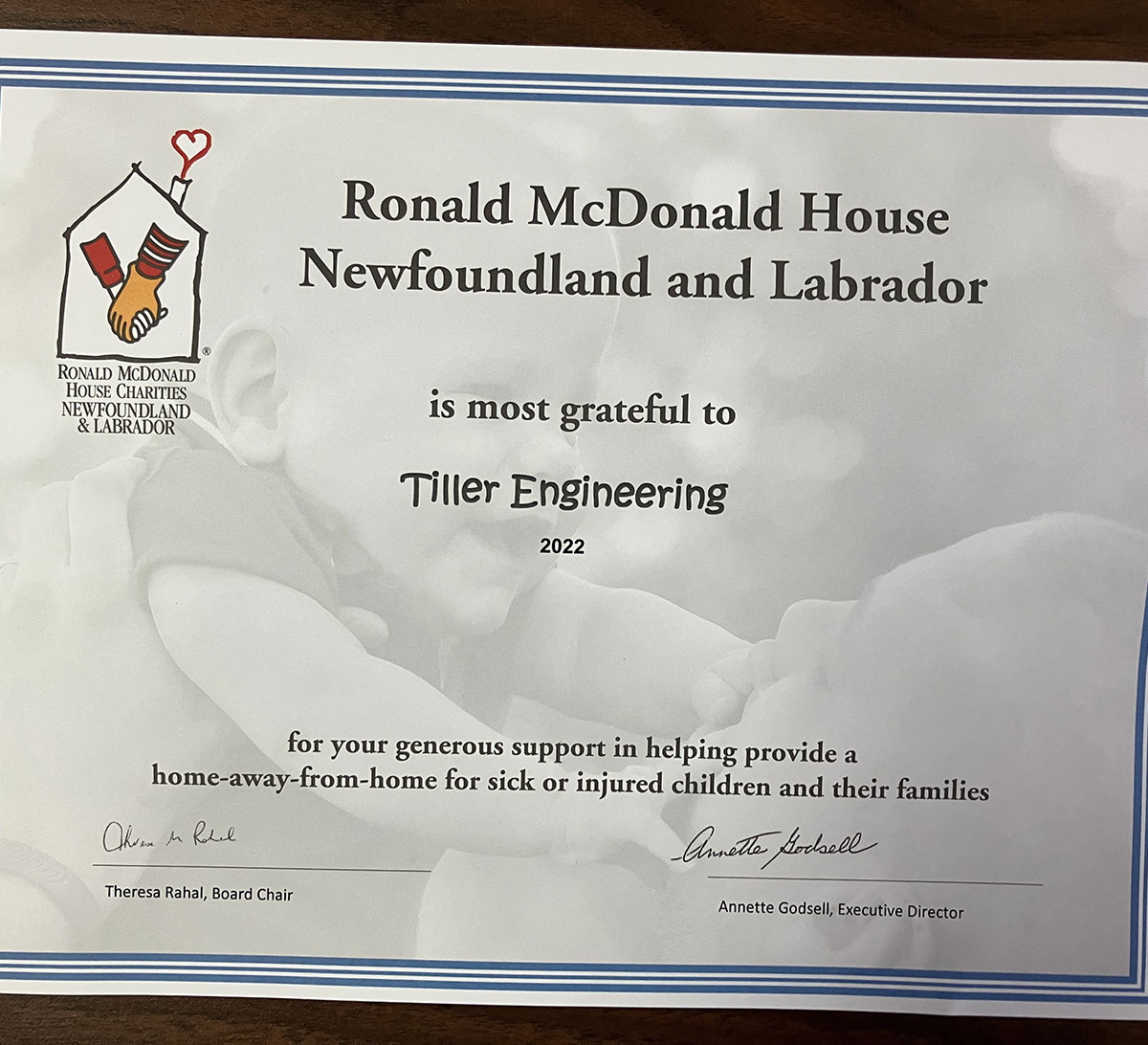 Tiller Engineering Supports Ronald McDonald House Charities NL